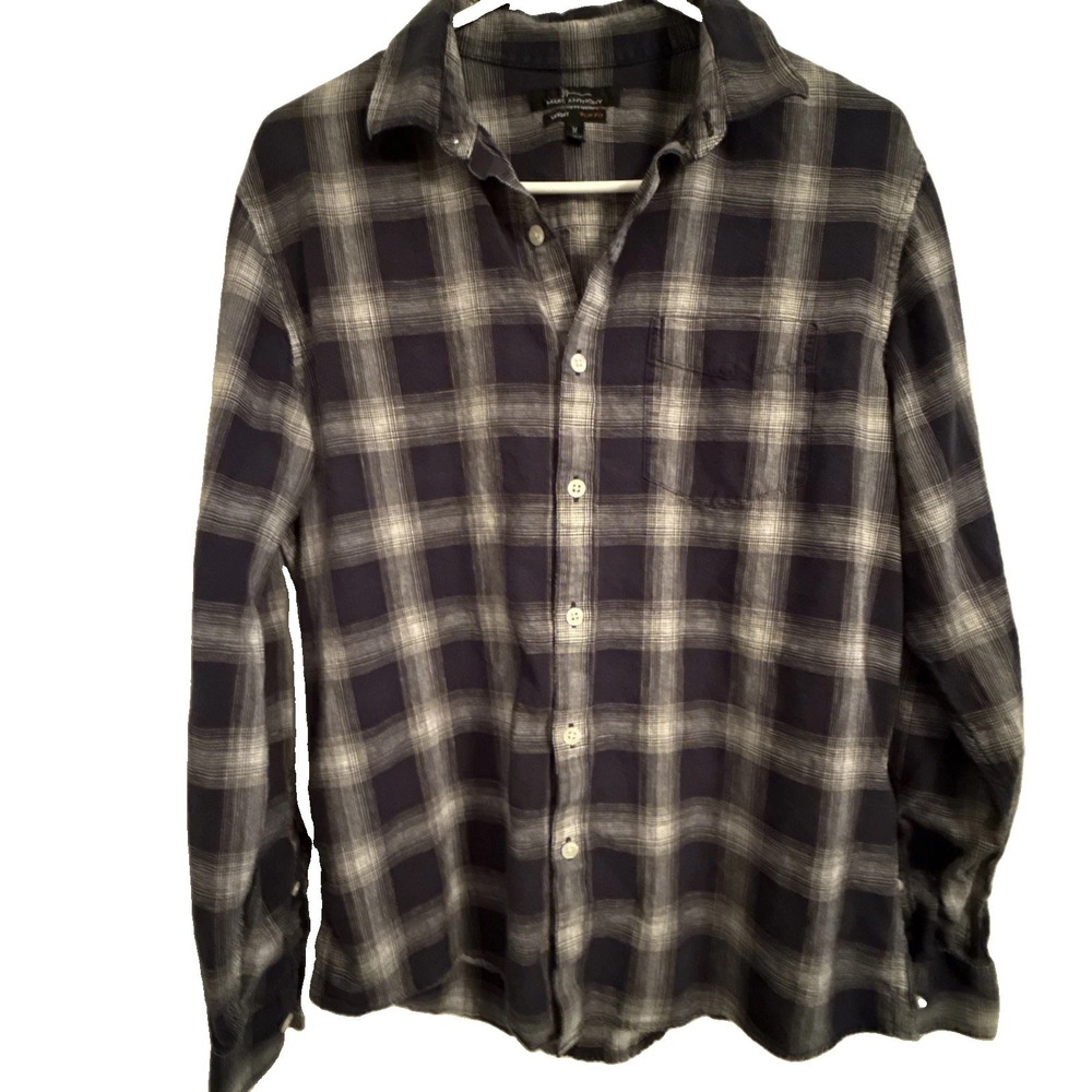 Marc Anthony Shirt Mens Navy Tartan Luxury Slim Fit Solid Casual Preppy medium